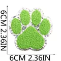 Écusson brodé patte de chien en chenille verte avec bordure pailletée argentée, 6 cm - Pièce Unique (X6ZZ-115-09) / Vert