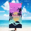 Microfiber quick-dry beach towel featuring a vibrant 'Hello Summer' sunset print - 150x70cm / Beach Palm Tree 1