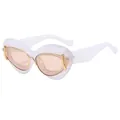 Stylish cat-eye sunglasses with translucent frame and gold metal accents for women - Jelly White Frame Light Tea Lens