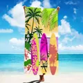 Quick-dry microfiber beach towel featuring vibrant tropical surfboard and palm tree print - 150x70cm / Skateboard