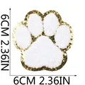 Écusson brodé patte de chat chenille blanc et paillettes dorées 6cm pour vêtements - Pièce Unique (X6ZZ-115-12) / Blanc