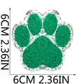 Écusson brodé patte de chien en chenille verte avec bordure pailletée argent, 6cm - Pièce Unique (X6ZZ-115-15) / Vert
