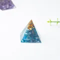 Pirámide de resina de cristal azul con pan de oro, adorno de escritorio de 3 cm - 3cm / Apatita