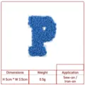 Toppa lettera P blu ricamata in ciniglia per abbigliamento e borse fai-da-te - Lettera Inglese P (4B5-16) / Blu