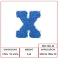 Toppa lettera X ricamata in ciniglia blu per decorazione di vestiti e borse DIY. - Lettera Inglese X (4B5-24) / Blu