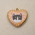 Retro style copper heart pendant with cute cat illustration for DIY necklace jewelry making - Pink Cat Heart Style (9)