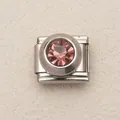 Modulo charm italiano in acciaio inossidabile con un grande cristallo rosa rotondo - rosa scuro