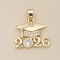 Elegant gold graduation cap pendant featuring 2026 charm and sparkling white stones - 2026 Graduation Cap (3) / Gold