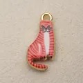 Retro orange tabby cat enamel copper pendant DIY jewelry charm with gold finish - Orange Cat Sitting Style (10)