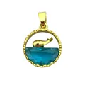 Detail of gold ocean series pendant with blue faceted stone and jumping whale motif - Gold Round Whale Style Pendant Only (Without Chain)