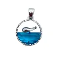 Macro detail view of the silver ocean whale pendant with translucent blue crystal - Silver Round Whale Style Pendant Only (Without Chain)