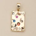 Gold-plated rectangular copper pendant featuring hammered texture and colorful gems - Colorful Gemstone Plate (4) / Gold
