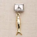 Pendentif poisson doré avec strass sur un maillon modulaire italien argenté pour DIY - Style Poisson Œil Strass Or