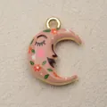 Vintage copper moon face pendant in pink finish with floral pattern DIY accessory - Moon Face Style (11)