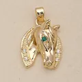 Elegant gold-plated horse head pendant with green stone eye and white rhinestones - Horse Head with Green Eye (5) / Gold