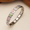 Pulsera modular DIY de acero inoxidable con coloridos patrones de animales marinos - Patrón de Organismo Marino (13)