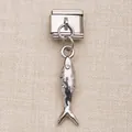 Pendentif poisson argenté avec œil en cristal pour lien de bracelet modulaire italien DIY - Style Poisson Martelé Strass Argent