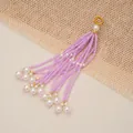 Elegant long purple beaded tassel pendant with white pearls for jewelry and accessories - Deep purple