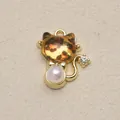 Exquisiter goldener Katzenanhänger mit Leopardenmuster und Perle für DIY-Halsketten - Leopard Perle Dekor Katze Stil (12)