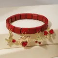 Bracelet italien modulaire en acier rouge avec charms en forme de cœur et de cerise - 11