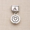 Breloque modulaire italienne argentée avec pendentif cœur rond pour bracelets DIY - Coeur creux en argent