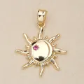Elegant minimalist golden sun and moon pendant featuring a sparkling pink gemstone accent - Sun & Moon with Pink Stone (8) / Gold