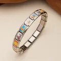 Pulsera de dijes italiana modular de acero inoxidable con coloridos patrones de dibujos - Patrón de Girasol y Corona (17)