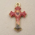 Vintage red enamel cross pendant with heart and saint figure for DIY necklace jewelry - Cross Portrait Style (16)