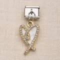 Breloque cœur dorée scintillante avec strass pour bracelets modulaires italiens DIY - Style Cœur Croisé Strass Pavé