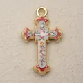 Vintage gold-plated copper cross pendant featuring floral and dove enamel design - Cross Dove Style (17)