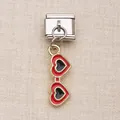 Charme de lunettes de soleil en cœur rouge et noir pour bracelet italien modulaire - Heart Sunglasses Style