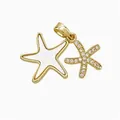 Elegante goudkleurige dubbele zeester hanger met wit emaille en fonkelende zirkonia - Gouden Dubbele Zeester Strass Hanger Zonder Ketting