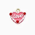 Ciondolo a cuore in smalto rosa con incisione Love bianca per creazione di gioielli - Cuore Rosa a Pois (12)