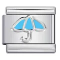 Vista dettagliata del charm per bracciale modulare in acciaio con ombrello smaltato - Stile Ombrello Blu Chiaro (ICY511-5)