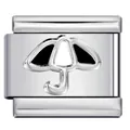 Dettaglio di una maglia charm italiana in acciaio inossidabile con motivo a ombrello - Stile Ombrello Traforato Argento (ICY511-11)