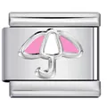 Charm modulare italiano in acciaio inossidabile con dettaglio ombrello smalto rosa. - Stile Ombrello Rosa (ICY511-12)
