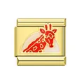 Close-up detail of a gold stainless steel Italian charm with a red giraffe motif - Gold Giraffe (ICJ040)