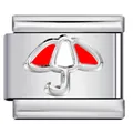 Dettaglio ravvicinato di un charm a ombrello in acciaio per bracciale modulare fai-da-te - Stile Ombrello Rosso Pieno (ICY511-13)