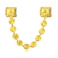 Detail view of a gold Italian modular bracelet pendant with radiating pattern charms - Gold Sunburst Round Plate Style (ICG521-1) / Gold