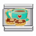 Maillon de charme italien en acier inoxydable avec tasse à café et donuts émaillés - Motif Café et Donut (27) / 1 Pièce