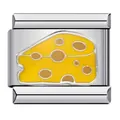 Maillon de charme italien en acier inoxydable avec motif de fromage jaune suisse pour bracelet - Style Trou de Fromage Jaune Simulé (ICJ735)