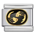 Detail of Pisces zodiac charm for Italian modular bracelet, black enamel and gold finish. - Pisces (ICJ456-1)