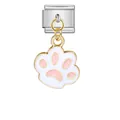 Detalle de charm huella de gato en esmalte rosa para pulsera italiana de acero - Colgante de Huella Rosa sobre Fondo Blanco (ICG362-2)