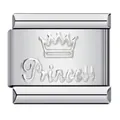 Close-up of stainless steel Italian modular charm with crown and Princess engraving - Silver Style(ICY603)