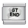 Vista dettagliata di un charm italiano in acciaio argento con motivo cuore ST END - Migliore Amico Metà Destra (ICJ837)