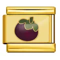 Vista detallada de un dije de mangostán dorado para pulseras modulares italianas. - Patrón de Mangostán Entero / Dorado