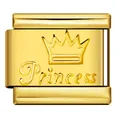 Gold-plated titanium steel modular link charm featuring crown and Princess engraving - Gold Style(ICY808)