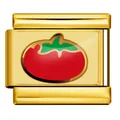Detalle de charm modular italiano dorado con diseño de esmalte de tomate rojo para DIY. - Patrón de Tomate (ICP-JC147-3G) / Dorado