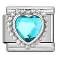 Vista dettagliata del charm a cuore in zircone turchese con bordo perlato in argento - Cuore in Strass Blu (ICJ1478-2)
