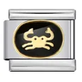 Close-up detail of a stainless steel Cancer zodiac charm with golden crab on black enamel - Cancer (ICJ466-1)